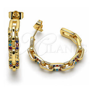 Argolla Mediana 02.210.0796.1.30 Oro Laminado, Diseño de Paperclip, con Micro Pave Multicolor, Pulido, Tono Dorado