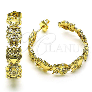 Argolla Mediana 02.210.0797.35 Oro Laminado, Diseño de Búho, con Blanca Micro Pave, Pulido, Tono Dorado