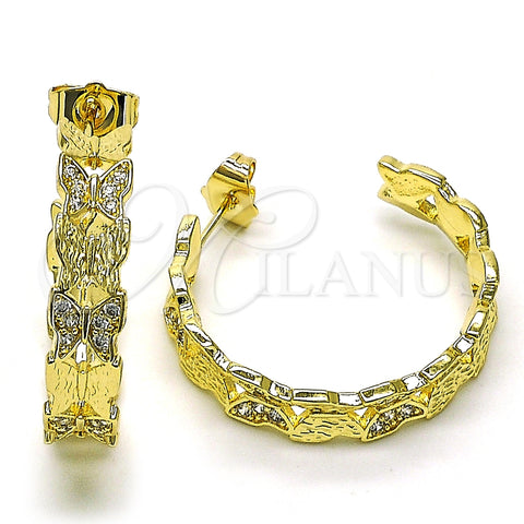 Argolla Mediana 02.210.0798.30 Oro Laminado, Diseño de Mariposa, con Blanca Micro Pave, Pulido, Tono Dorado