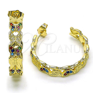 Argolla Mediana 02.210.0798.1.30 Oro Laminado, Diseño de Mariposa, con Multicolor Micro Pave, Pulido, Tono Dorado