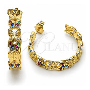 Argolla Mediana 02.210.0798.1.30 Oro Laminado, Diseño de Mariposa, con Micro Pave Multicolor, Pulido, Tono Dorado