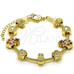 Pulsera Elegante 03.63.2258.07 Oro Laminado, Diseño de Pina y Flor, Pulido, Tono Dorado (03 MM Thickness, 7 Inches Length)