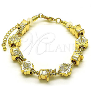Pulsera Elegante 03.63.2262.07 Oro Laminado, Diseño de Elefante y Trébol de Cuatro Hojas, Pulido, Tono Dorado (03 MM Thickness, 7 Inches Length)