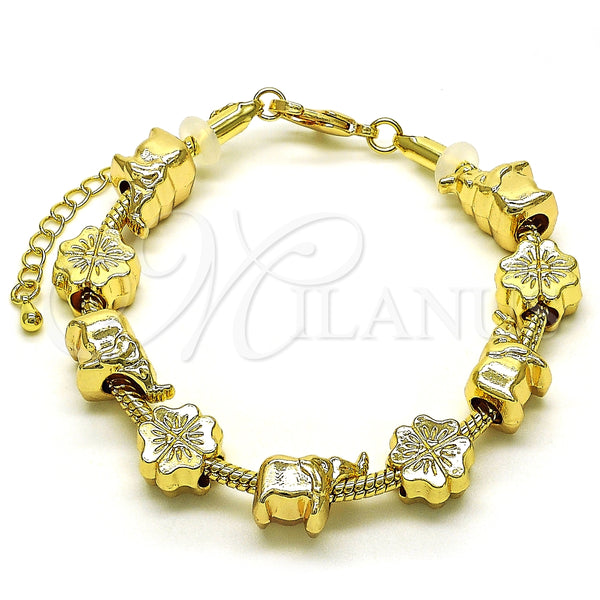 Pulsera Elegante 03.63.2262.07 Oro Laminado, Diseño de Elefante y Trébol de Cuatro Hojas, Pulido, Tono Dorado (03 MM Thickness, 7 Inches Length)