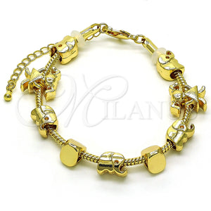 Pulsera Elegante 03.63.2264.07 Oro Laminado, Diseño de Elefante y Niñita Pequeña, Pulido, Tono Dorado (03 MM Thickness, 7 Inches Length)