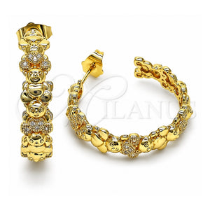Argolla Mediana 02.210.0799.30 Oro Laminado, Diseño de Osito, con Micro Pave Blanca, Pulido, Tono Dorado