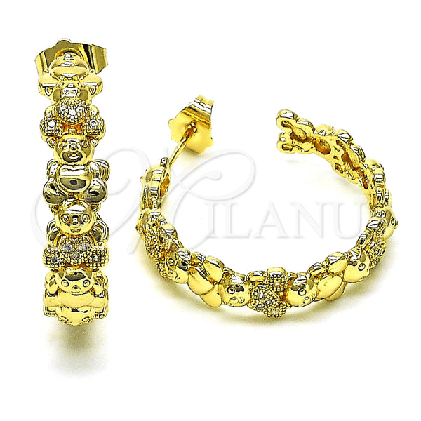 Argolla Mediana 02.210.0799.30 Oro Laminado, Diseño de Osito, con Blanca Micro Pave, Pulido, Tono Dorado