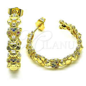 Argolla Mediana 02.210.0799.1.30 Oro Laminado, Diseño de Osito, con Multicolor Micro Pave, Pulido, Tono Dorado