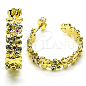 Argolla Mediana 02.210.0800.1.30 Oro Laminado, Diseño de Libélula, con Multicolor Micro Pave, Pulido, Tono Dorado