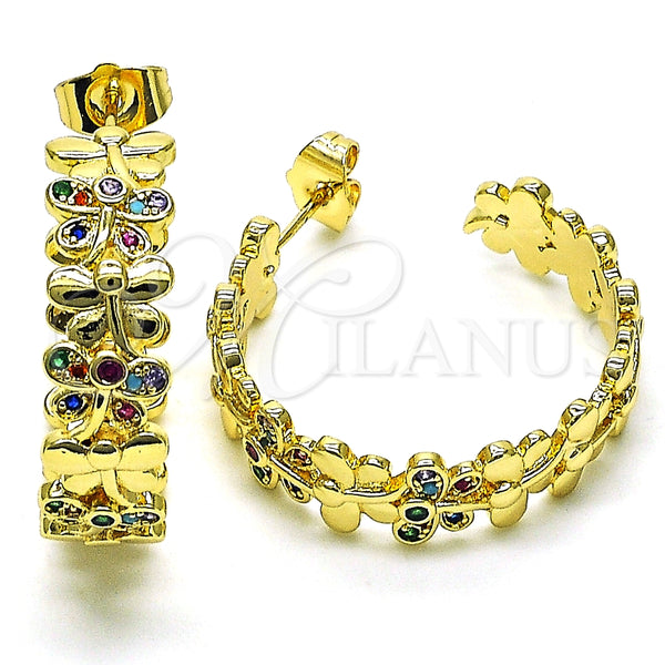 Argolla Mediana 02.210.0800.1.30 Oro Laminado, Diseño de Libélula, con Multicolor Micro Pave, Pulido, Tono Dorado