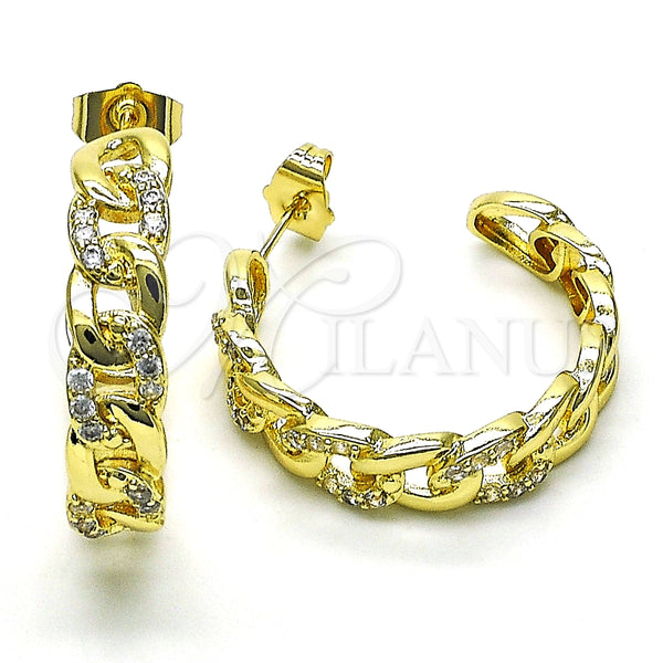 Argolla Mediana 02.210.0801.30 Oro Laminado, Diseño de Cubana Pave, Pulido, Tono Dorado