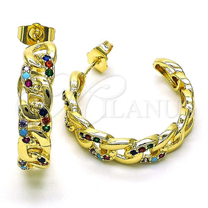 Argolla Mediana 02.210.0801.1.30 Oro Laminado, Diseño de Cubana Pave, Pulido, Tono Dorado