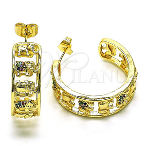 Argolla Mediana 02.210.0794.1.30 Oro Laminado, Diseño de Elefante, con Multicolor Micro Pave, Pulido, Tono Dorado