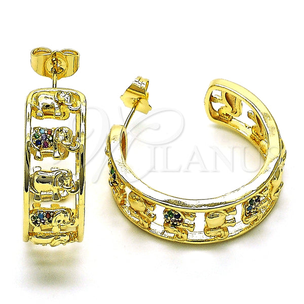 Argolla Mediana 02.210.0794.1.30 Oro Laminado, Diseño de Elefante, con Multicolor Micro Pave, Pulido, Tono Dorado