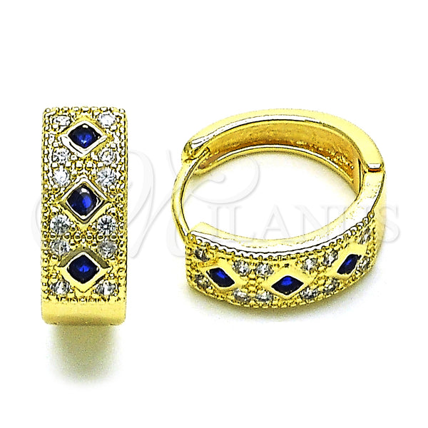Argolla Huggie 02.210.0056.13.15 Oro Laminado, con Zafiro Azul Zirconia Cubica and Blanca Micro Pave, Pulido, Tono Dorado