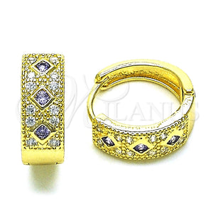 Argolla Huggie 02.210.0056.14.15 Oro Laminado, con Amatista Zirconia Cubica and Blanca Micro Pave, Pulido, Tono Dorado