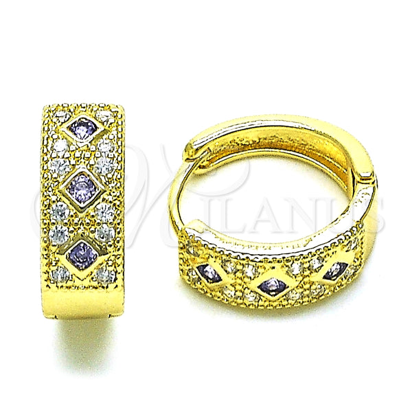 Argolla Huggie 02.210.0056.14.15 Oro Laminado, con Amatista Zirconia Cubica and Blanca Micro Pave, Pulido, Tono Dorado