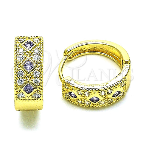 Argolla Huggie 02.210.0056.14.15 Oro Laminado, con Amatista Zirconia Cubica and Blanca Micro Pave, Pulido, Tono Dorado