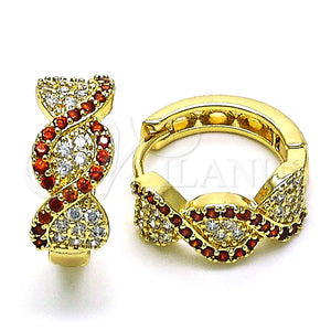 Argolla Huggie 02.210.0802.2.15 Oro Laminado, con Granate and Blanca Micro Pave, Pulido, Tono Dorado