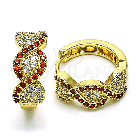 Argolla Huggie 02.210.0802.2.15 Oro Laminado, con Granate and Blanca Micro Pave, Pulido, Tono Dorado