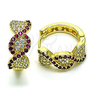 Argolla Huggie 02.210.0802.3.15 Oro Laminado, con Rubi and Blanca Micro Pave, Pulido, Tono Dorado