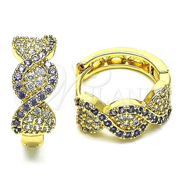 Argolla Huggie 02.210.0802.6.15 Oro Laminado, con Amatista and Blanca Micro Pave, Pulido, Tono Dorado