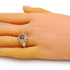 Anillo Multi Piedra 01.210.0154 Oro Laminado, Diseño de Flor y Mariposa, con Granate Zirconia Cubica and Blanca Micro Pave, Pulido, Tono Dorado (One size fits all)
