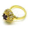 Anillo Multi Piedra 01.210.0154 Oro Laminado, Diseño de Flor y Mariposa, con Granate Zirconia Cubica and Blanca Micro Pave, Pulido, Tono Dorado (One size fits all)