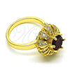 Anillo Multi Piedra 01.210.0154 Oro Laminado, Diseño de Flor y Mariposa, con Granate Zirconia Cubica and Blanca Micro Pave, Pulido, Tono Dorado (One size fits all)