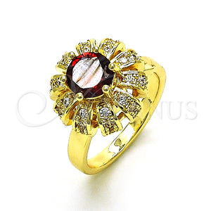 Anillo Multi Piedra 01.210.0154 Oro Laminado, Diseño de Flor y Mariposa, con Granate Zirconia Cubica and Blanca Micro Pave, Pulido, Tono Dorado (One size fits all)