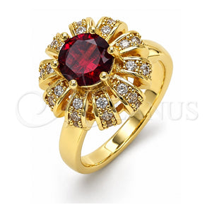 Anillo Multi Piedra 01.210.0154 Oro Laminado, Diseño de Flor y Mariposa, con Granate Zirconia Cubica and Blanca Micro Pave, Pulido, Tono Dorado (One size fits all)