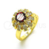 Anillo Multi Piedra 01.210.0154 Oro Laminado, Diseño de Flor y Mariposa, con Granate Zirconia Cubica and Blanca Micro Pave, Pulido, Tono Dorado (One size fits all)