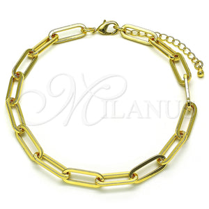 Tobillera Básica 04.378.0001.10 Oro Laminado, Diseño de Paperclip, Pulido, Tono Dorado (06 MM Thickness, 10 Inches Length)