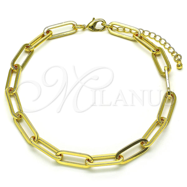 Tobillera Básica 04.378.0001.10 Oro Laminado, Diseño de Paperclip, Pulido, Tono Dorado (06 MM Thickness, 10 Inches Length)