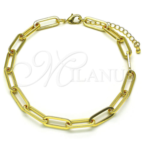 Tobillera Básica 04.378.0001.10 Oro Laminado, Diseño de Paperclip, Pulido, Tono Dorado (06 MM Thickness, 10 Inches Length)