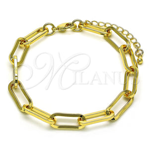 Pulsera Básica 04.378.0002.08 Oro Laminado, Diseño de Paperclip, Pulido, Tono Dorado (Grosor 07 MM, 8 Pulgadas de Largo)