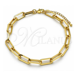 Tobillera Básica 04.378.0002.10 Oro Laminado, Diseño de Paperclip, Pulido, Tono Dorado (Grosor 07 MM, 10 Pulgadas de Largo)