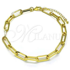Tobillera Básica 04.378.0002.10 Oro Laminado, Diseño de Paperclip, Pulido, Tono Dorado (Grosor 07 MM, 10 Pulgadas de Largo)