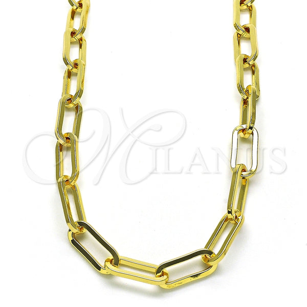 Gargantilla Basica 04.378.0002.16 Oro Laminado, Diseño de Paperclip, Pulido, Tono Dorado (Grosor 07.2 MM, 16 Pulgadas de Largo)
