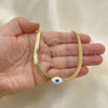Gargantilla Elegante 04.341.0098.18 Oro Laminado, Diseño de Ojo Griego, Esmaltado Blanco, Tono Dorado (05 MM Thickness, 18 Inches Length)