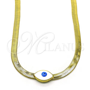 Gargantilla Elegante 04.341.0098.18 Oro Laminado, Diseño de Ojo Griego, Esmaltado Blanco, Tono Dorado (05 MM Thickness, 18 Inches Length)