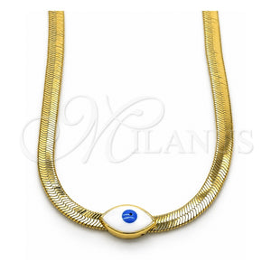 Gargantilla Elegante 04.341.0098.18 Oro Laminado, Diseño de Ojo Griego, Esmaltado Blanco, Tono Dorado (05 MM Thickness, 18 Inches Length)