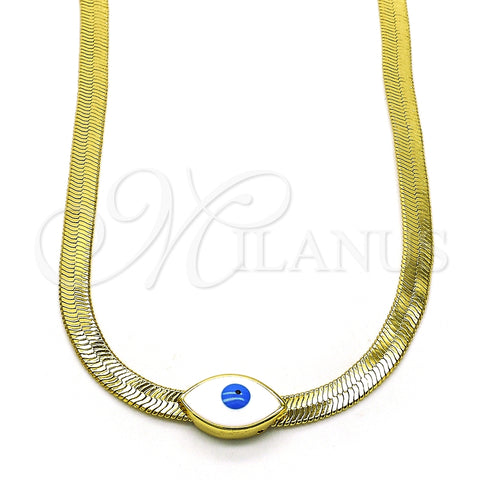 Gargantilla Elegante 04.341.0098.18 Oro Laminado, Diseño de Ojo Griego, Esmaltado Blanco, Tono Dorado (05 MM Thickness, 18 Inches Length)