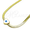 Gargantilla Elegante 04.341.0099.18 Oro Laminado, Diseño de Corazón y Ojo Griego, Esmaltado Blanco, Tono Dorado (05 MM Thickness, 18 Inches Length)