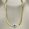 Gargantilla Elegante 04.341.0099.18 Oro Laminado, Diseño de Corazón y Ojo Griego, Esmaltado Blanco, Tono Dorado (05 MM Thickness, 18 Inches Length)