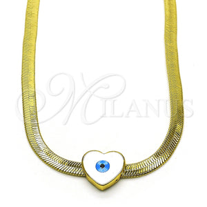 Gargantilla Elegante 04.341.0099.18 Oro Laminado, Diseño de Corazón y Ojo Griego, Esmaltado Blanco, Tono Dorado (05 MM Thickness, 18 Inches Length)