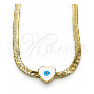 Gargantilla Elegante 04.341.0099.18 Oro Laminado, Diseño de Corazón y Ojo Griego, Esmaltado Blanco, Tono Dorado (Grosor 05 MM, 18 Pulgadas de Largo)