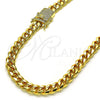Gargantilla Basica 04.156.0466.24 Oro Laminado, Diseño de Miami Cubana, con Blanca Micro Pave, Pulido, Tono Dorado (200 Gauge, 07 MM Thickness, 24 Inches Length)