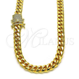 Gargantilla Basica 04.156.0466.24 Oro Laminado, Diseño de Miami Cubana, con Blanca Micro Pave, Pulido, Tono Dorado (200 Gauge, 07 MM Thickness, 24 Inches Length)