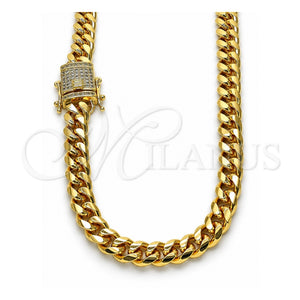 Gargantilla Basica 04.156.0466.24 Oro Laminado, Diseño de Miami Cubana, con Micro Pave Blanca, Pulido, Tono Dorado (Calibre 200, Grosor 07 MM, 24 Pulgadas de Largo)
